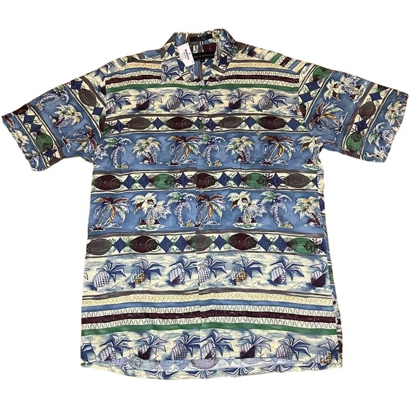 MENS HAWAIIAN SHIRT CROFT& BARROW TROPICAL‎ ISLAND PALM TREES COCONUT M - Picture 1 of 3